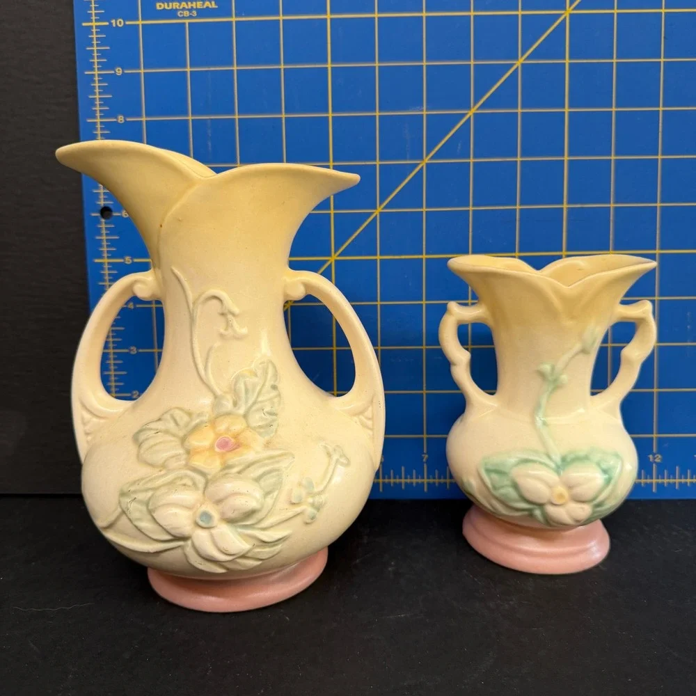 Vintage Hull Art Pottery Wildflower Vase‎ Set of 2 Yellow Pink W8-7.5 W1-5.5 2pc